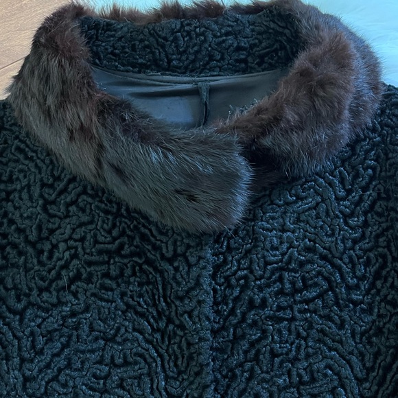 Vintage Black Curly Lamb Coat With Mink Fur Collar - Picture 15 of 15